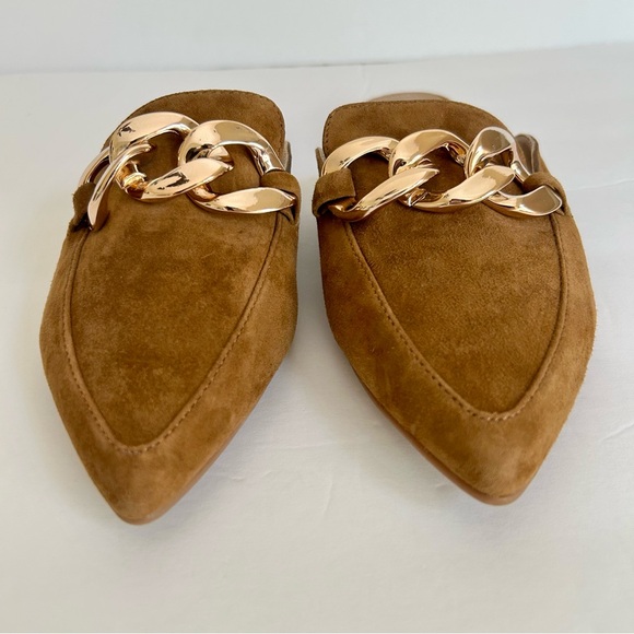 Steve Madden Finn leather upper chain mule pointed toe in cognac suede. Size 7 - Picture 2 of 6